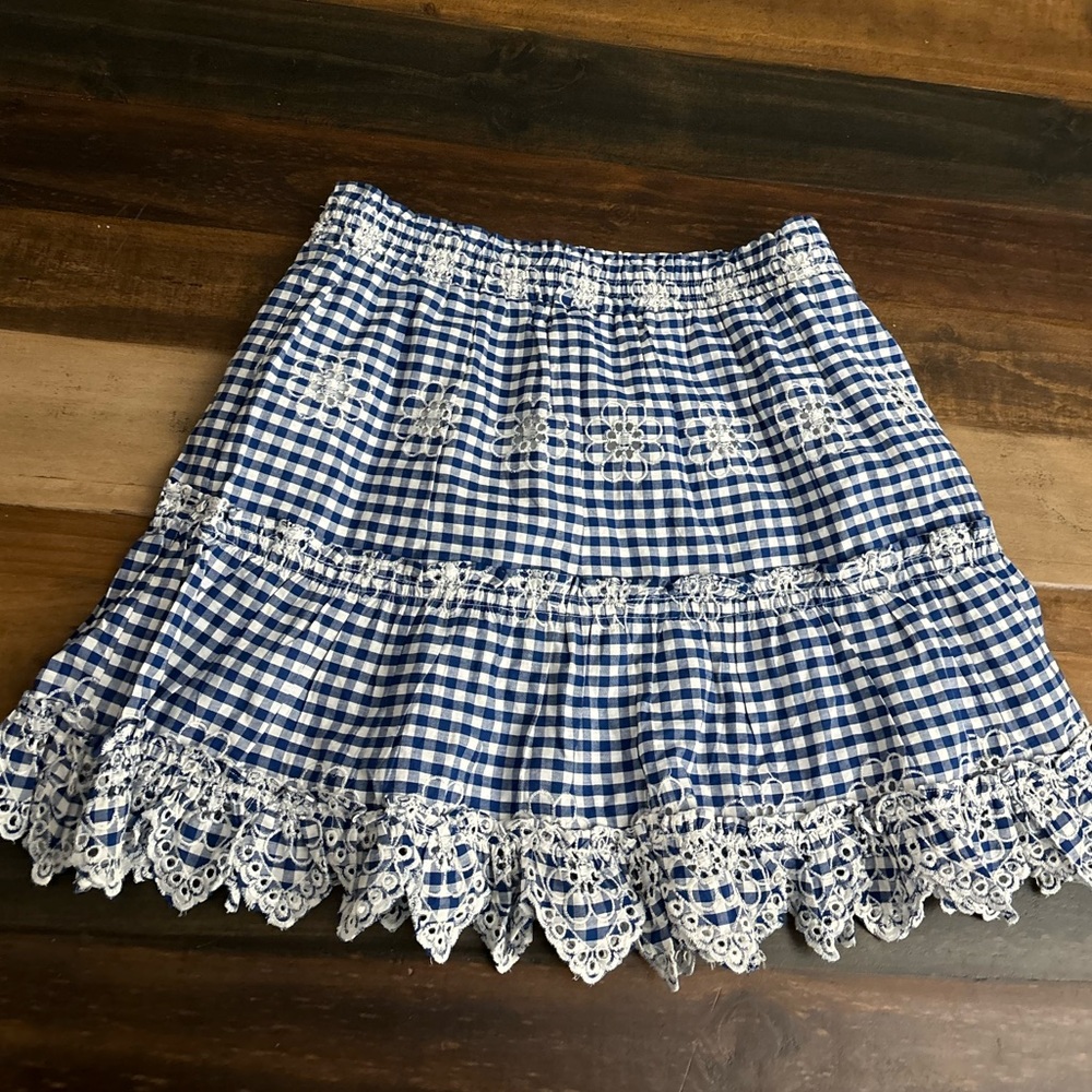 Blue and White Gingham A-Line Skirt